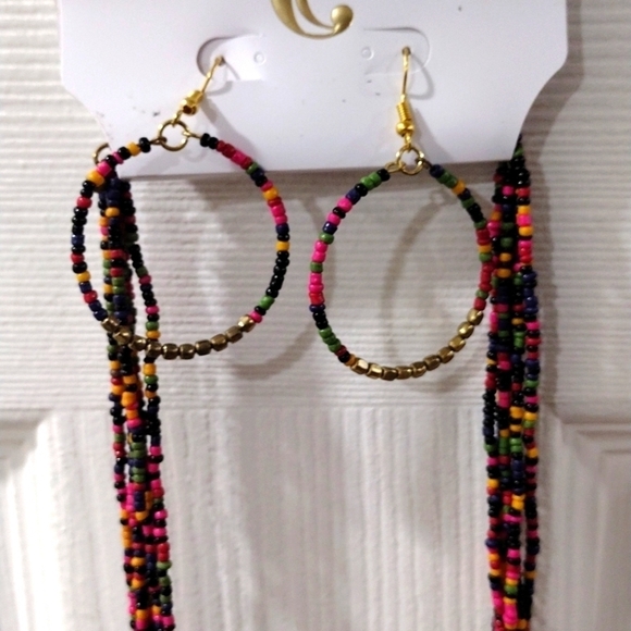 42" Gold tone Layered Colorful Beaded Statement Long Neckace & Matching Earrings - Picture 15 of 15